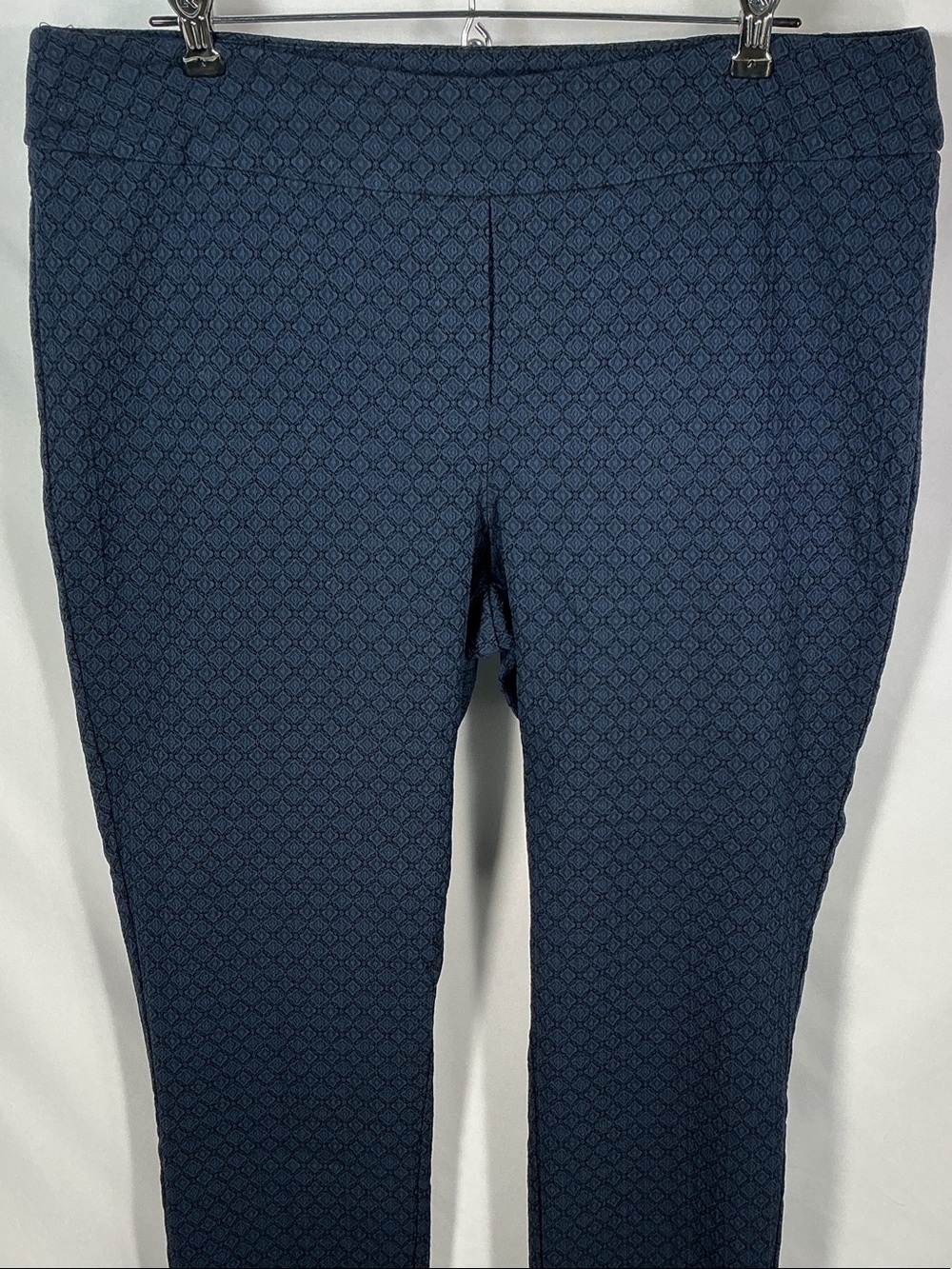 Erica Taylor Karen Navy Blue Printed Straight Leg Pants 1X Pull On Stretch